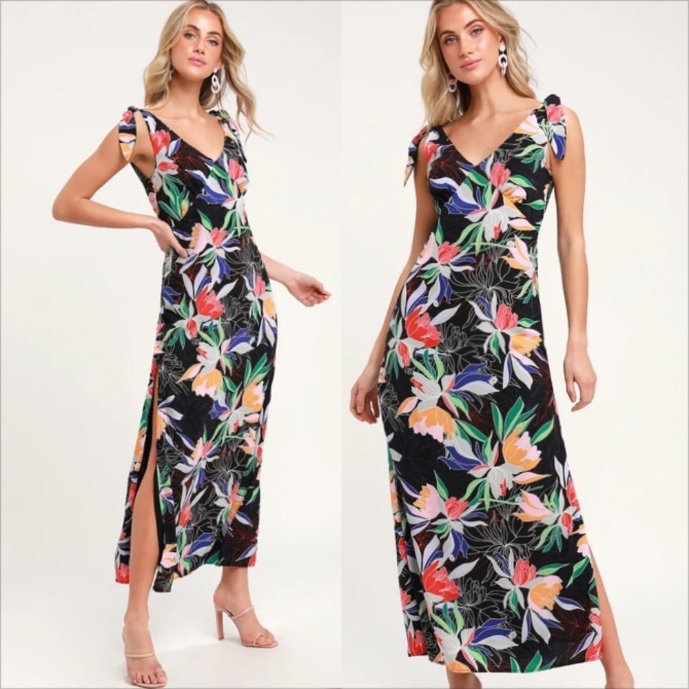 Lulu's Floral Maxi Dress - Black, Pink, Orange, Green